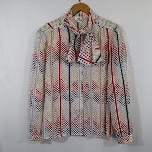 Vintage Polka Dot Striped Blouse Secretary M